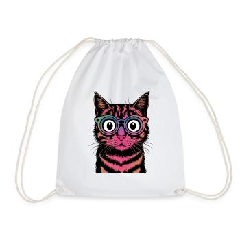 Regenbogen-Katze mit Brille - Turnbeutel - Weiß - Vorne