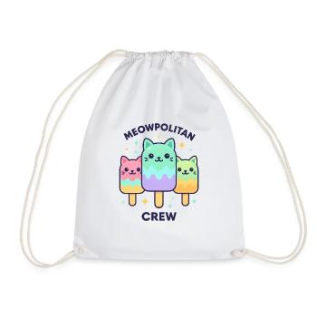 Meowpolitan Crew - Kawaii Icy Cat Trio - Drawstring Bag - white - Front