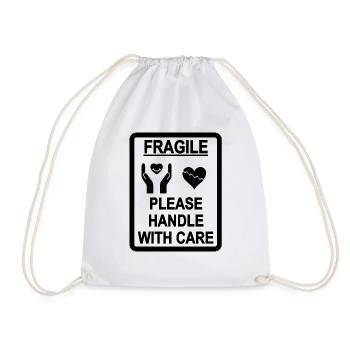 black fragile heart - Drawstring Bag - white - Front