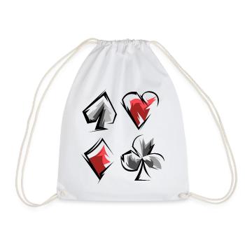 Skat Poker Rummy Cards Game Suits Heart of Spades Caro - Drawstring Bag - white - Front