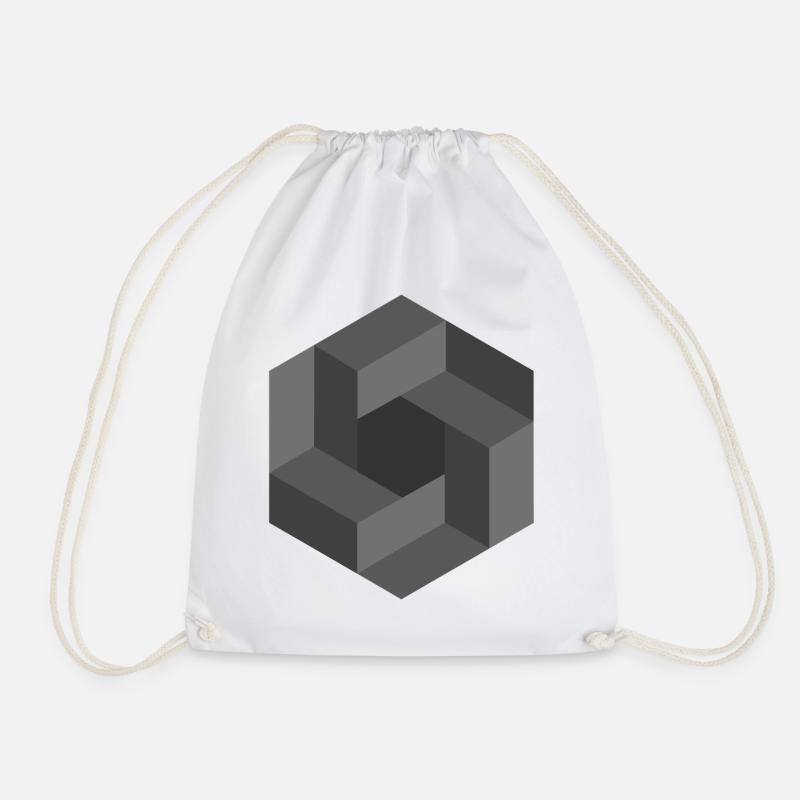 Geometric Illusion Pattern Black White - Drawstring Bag - white