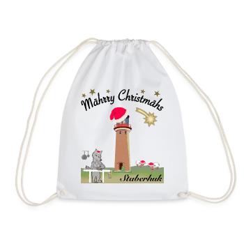 Weihnachten Leuchtturm Staberhuk, kultiger Wolf - Turnbeutel - Weiß - Vorne