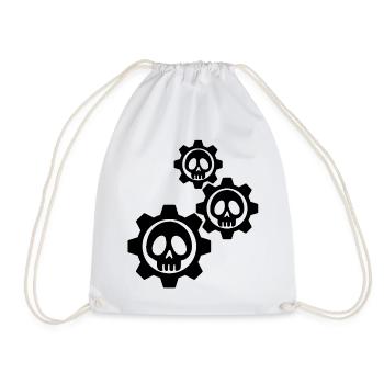 Black skulls and gears - Drawstring Bag - white - Front