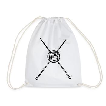 Knitting knitting needles with bun wool Handicrafts - Drawstring Bag - white - Front