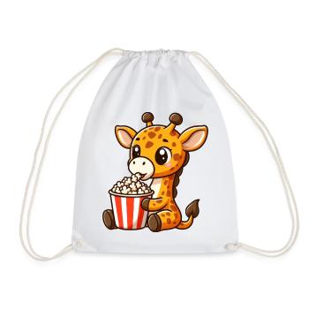 Cinema fan giraffe eats popcorn - Drawstring Bag - white - Front