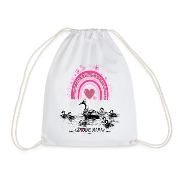 Mother's Day Duck Mom with Chicks & Rainbow - Drawstring Bag - white - Front