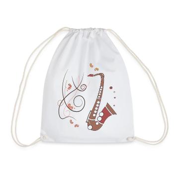 Saxophone Musical Instrument - Drawstring Bag - white - Front