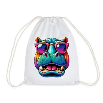 Hippopotamus with Sunglasses - Drawstring Bag - white - Front
