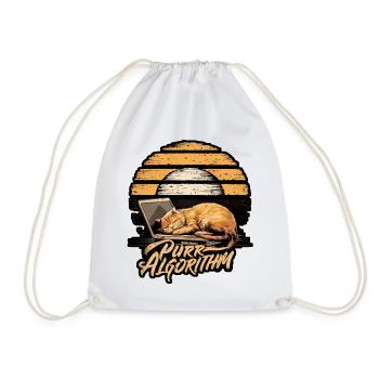 Cute Cat Relaxing with Laptop Sunset - Drawstring Bag - white - Front