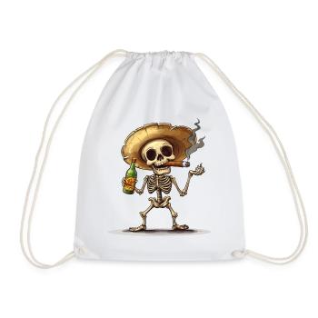 Skeleton Skull Skull Cigar Liquor - Drawstring Bag - white - Front
