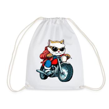 Cats Motorcyclists / Motorcycle Cat - Drawstring Bag - white - Front