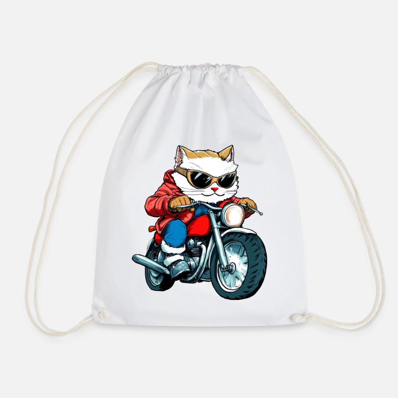 Katzen Motorradfahrer / Motorrad Katze - Turnbeutel - Weiß