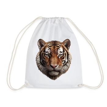 Majestic Tiger Face Illustration - Drawstring Bag - white - Front