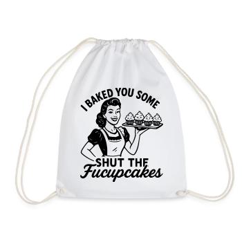 Sarcastic Retro Design – Shut The Fucupcakes V - Drawstring Bag - white - Front