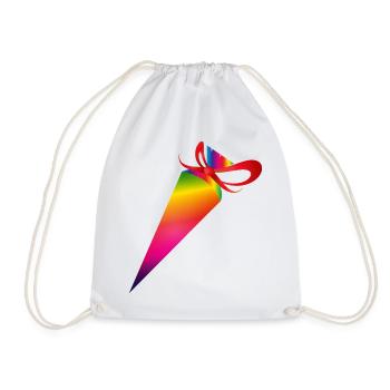 Colorful school cone with red ribbon - Drawstring Bag - white - Front