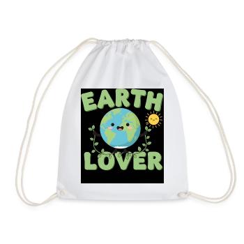 Humorous Earth Lover Cartoon - Drawstring Bag - white - Front