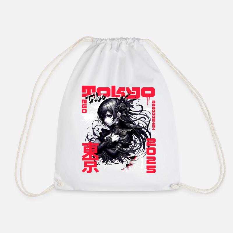 Dark Gothic Anime Woman with Roses - Drawstring Bag - white