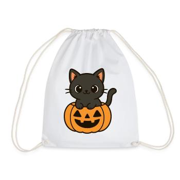 Halloween Katze Kürbis Schwarze Katze Süß - Turnbeutel - Weiß - Vorne