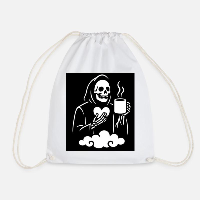 Grim Reaper Coffee Mug Design - Drawstring Bag - white