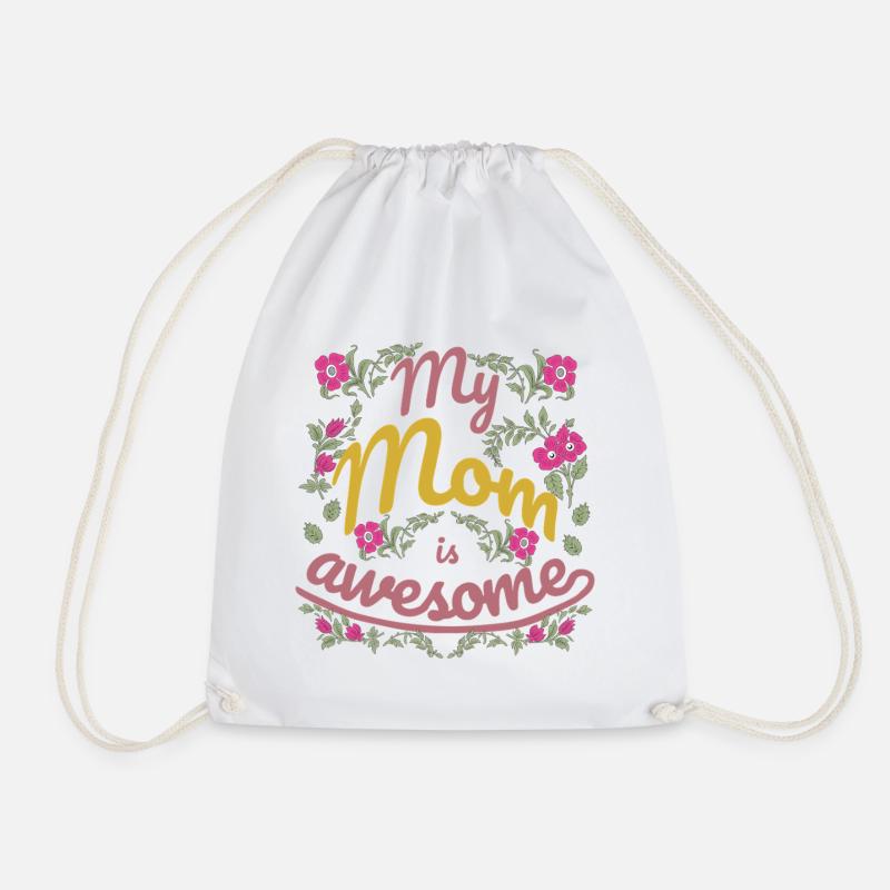 My Mom is Awesome Floral Design - Drawstring Bag - white
