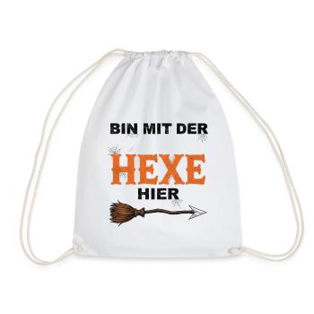 Bin mit der Hexe Lustiges Halloween T-Shirt  - Turnbeutel - Weiß - Vorne