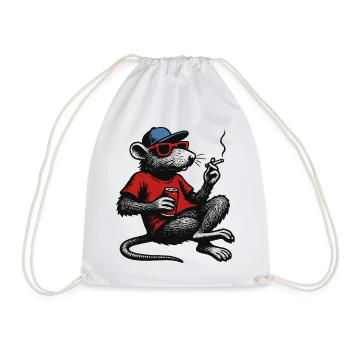 Rat with sunglasses smoking - Drawstring Bag - white - Front