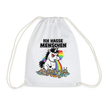 Ich Hasse Menschen Einhorn Kotzt Regenbogen Lustig - Turnbeutel - Weiß - Vorne