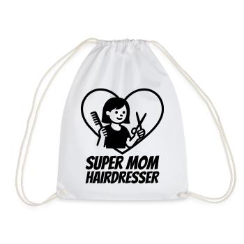 Super Mom Hairdresser – Scissors Heart - Drawstring Bag - white - Front