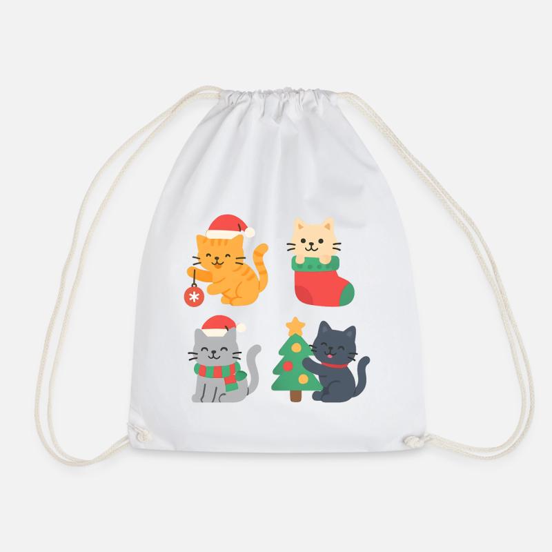 Christmas Cats: Colorful Cat Editions - Drawstring Bag - white
