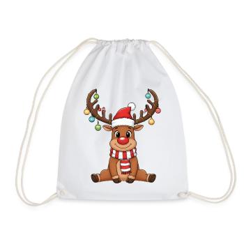 Dessin animé de Noël du renne drôle au nez rouge - Sac de sport léger - blanc - Devant