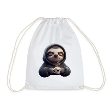 Bad mood sloth with coffee morning grouch - Drawstring Bag - white - Front