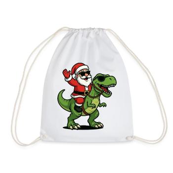 Christmas T Rex with Santa Swag - Drawstring Bag - white - Front