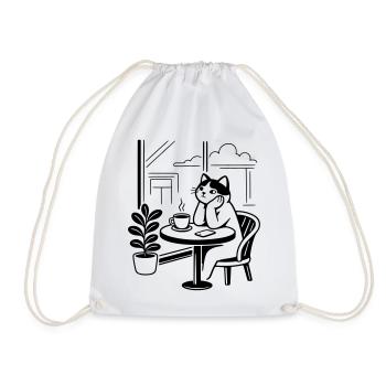 Thoughtful Cat Cafe - Drawstring Bag - white - Front