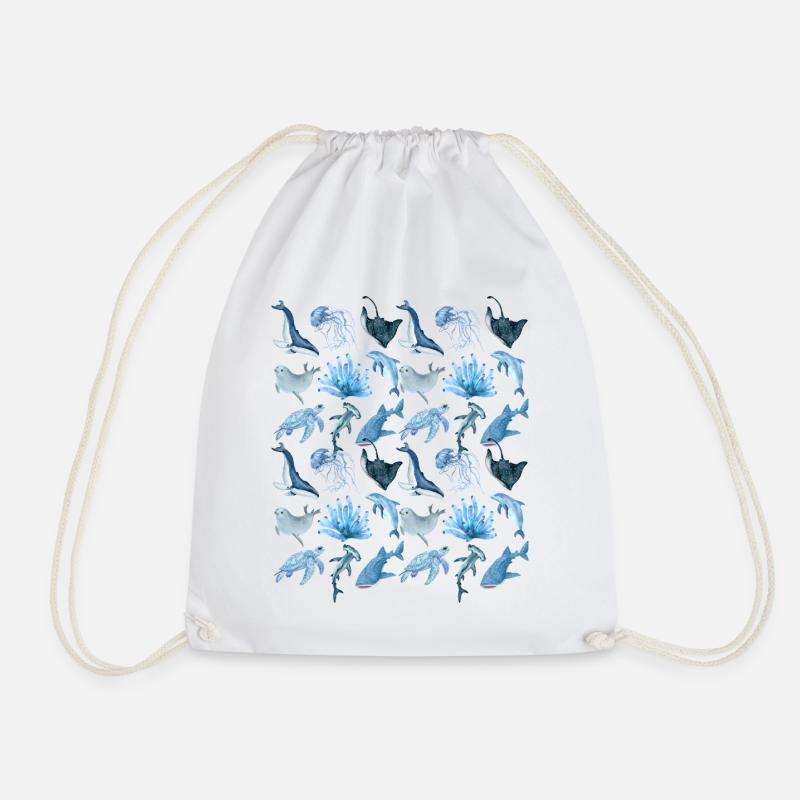 Ocean animals (big) - Drawstring Bag - white