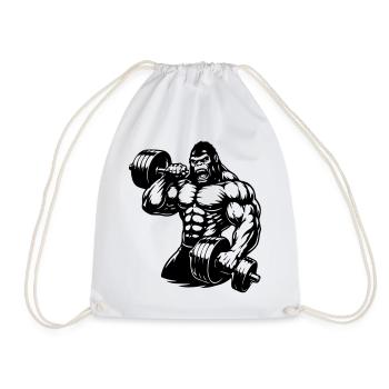 Muscular gorilla doing bodybuilding - Drawstring Bag - white - Front