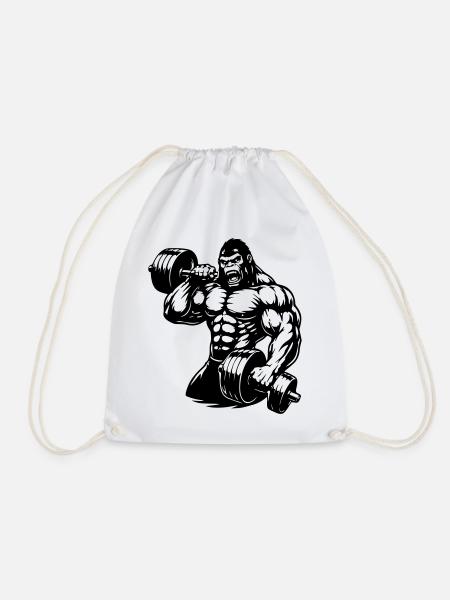 Muscular gorilla doing bodybuilding - Drawstring Bag - white
