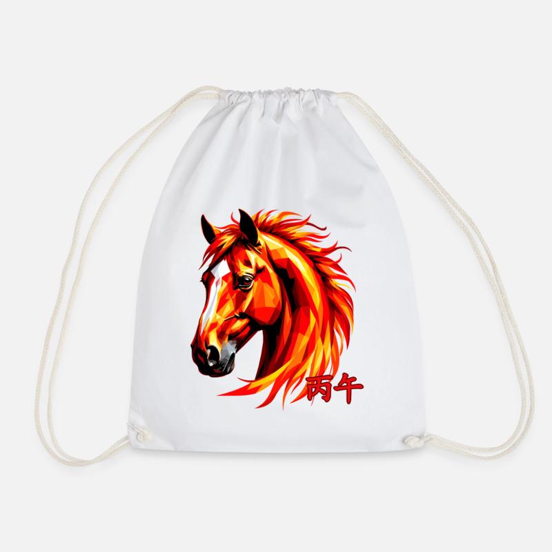 Blazing Horse Zodiac Polygon Art - Drawstring Bag - white