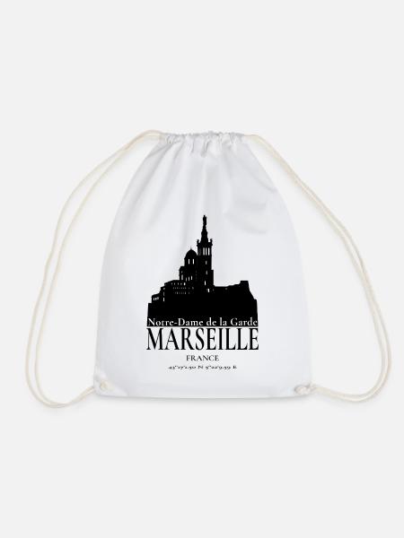 Marseille, Notre-Dame de la Garde, handgefertigt Schwarz-Weiß - Turnbeutel - Weiß