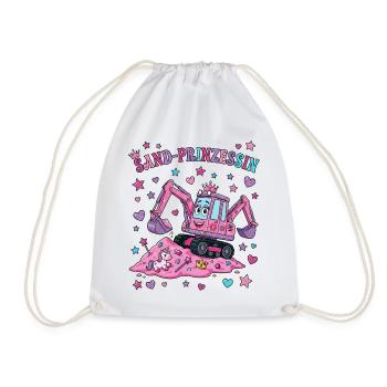 Sand Princess: Pink Excavator - Drawstring Bag - white - Front