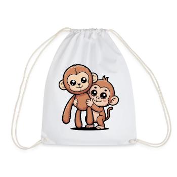 Punch Cute Cartoon Monkey with Stuffed Animal Viral Shirt - Drawstring Bag - white - Front