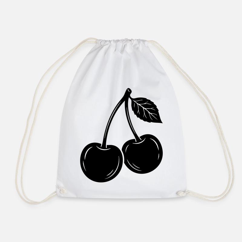Cherry Pair Silhouette - Drawstring Bag - white