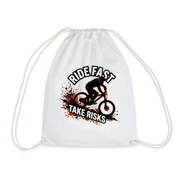 Mountain Bike Downhill Ride Fast Take Risks MTB - Drawstring Bag - white - Front
