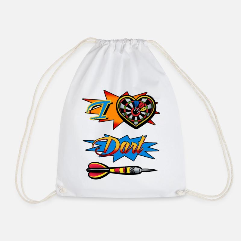 I Love Dart Dartboard Heart Motif - Drawstring Bag - white