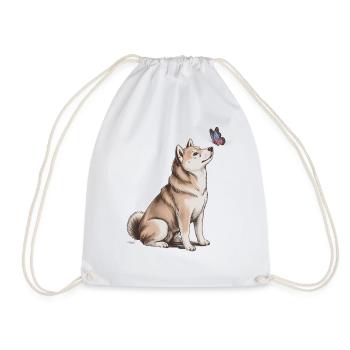 Chien Akita Inu avec motif papillon - Sac de sport léger - blanc - Devant