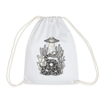 UFO Snake Cowboy Western Motif - Drawstring Bag - white - Front