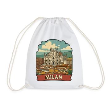 Milan Cathedral Italy Retro Travel Sticker Badge - Drawstring Bag - white - Front
