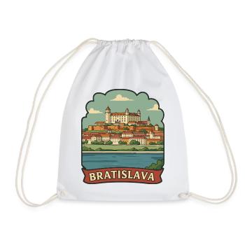 Bratislava Castle Slovakia Retro Travel Sticker - Drawstring Bag - white - Front