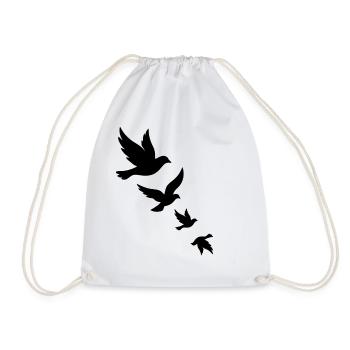 Flying Birds Silhouette Freedom Sticker - Drawstring Bag - white - Front