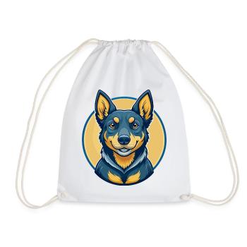 Australian Kelpie Dog Kawaii Cartoon Clipart Logo - Drawstring Bag - white - Front