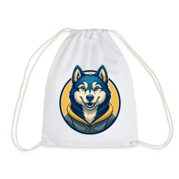 Husky Dog Kawaii Maskottchen Cartoon Clipart Logo Abzeichen - Turnbeutel - Weiß - Vorne